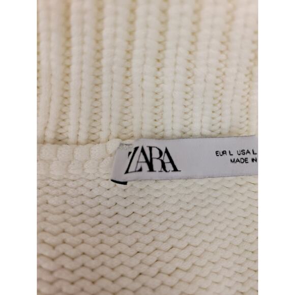 ZARA Thick Knit Polo Sweater Womens Large Semi Crop Pocket Cream Cottagecore - Picture 7 of 10